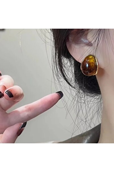 Glamluxe أقراط نسائية بلون العنبر - أقراط ريترو بإطار ذهبي