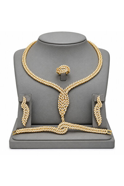 BELLA CİAO Gold-Tone Wheat Leaf Crystal 4-Piece Jewelry Set