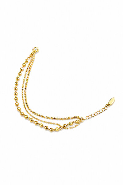 Balenbi Jewelry 14K Gold Paslanmaz Çelik Üç Sıralı Top Boncuk Zincir Kadın Bi...