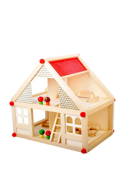 OEM Căsuță din lemn pentru păpuși cu mobilier și 4 figurine