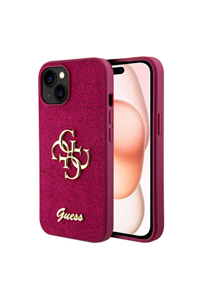 Guess Husă pentru iPhone 15, Glitter Script Big 4G (GUHCP15SHG4SGU), magenta ...