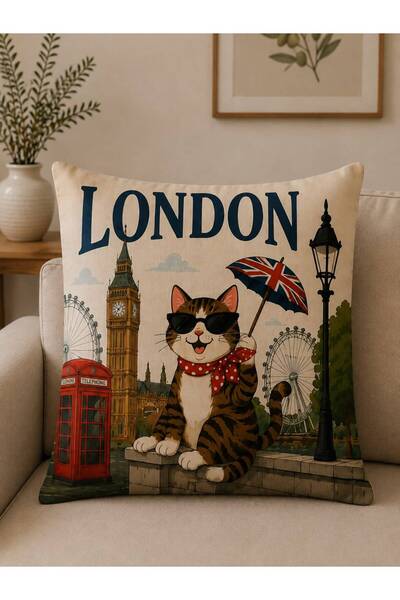 Sakallı Set of 4 European Cities Themed Digital Printed Decorative Throw Pillow Covers