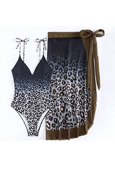 Girlsavm Leopard Printed Swimsuit and Pareo Set