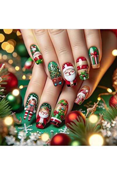 Choice15 2977 Medium long fake nails for Christmas party Cute snowman Santa C...