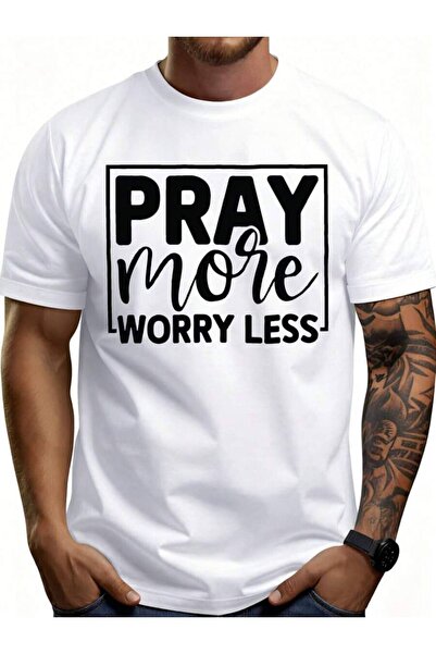 Astogria13 Men's% Cotton-Shirt With Pray More Worry Less - Retro -Based Suita...