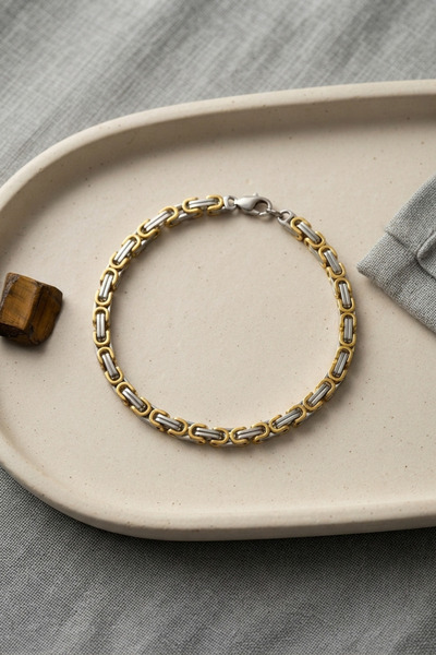 Mega Bazaar 316L Steel Gold and Silver King Chain Model Men's Bracelet