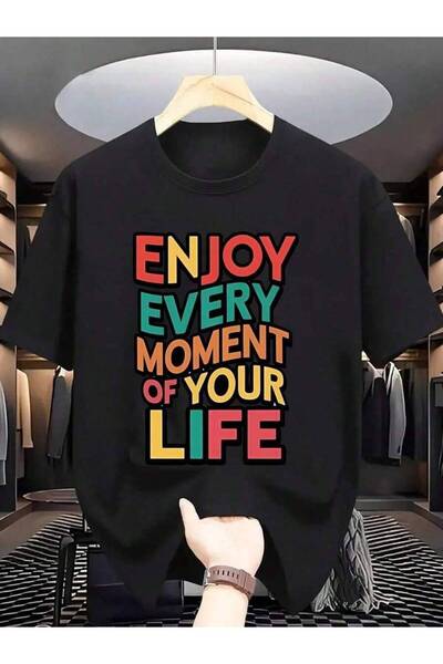 23ERVA Short Sleeve-Shirt With ENJOY EVERY MOMENT OF YOUR LIFE Graphic Round ...