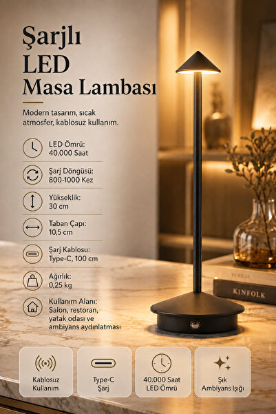 Ecuy Şarjlı USB'li LED'li Siyah Gece Lambası – 3 Farklı Işık Modlu Dokunmatik...