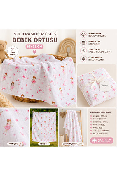 Çok Amaçlı Müslin Örtü %100 Pamuk (85x95) Kurdeleli Balerin