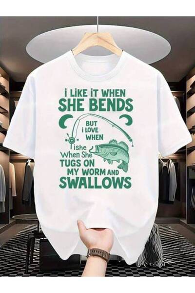 9JY Men's Funny T-Shirt With I Love The Way She Bends Over... Humorous Fishin...