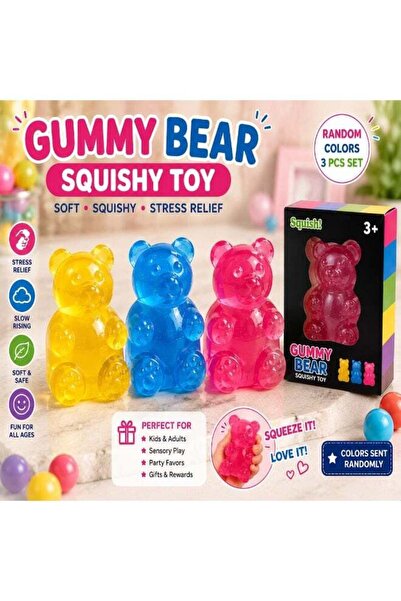 Generic 3 PCS Gummy Bear Squishy Toy Set - Random Colors - Slow Rising Soft S...