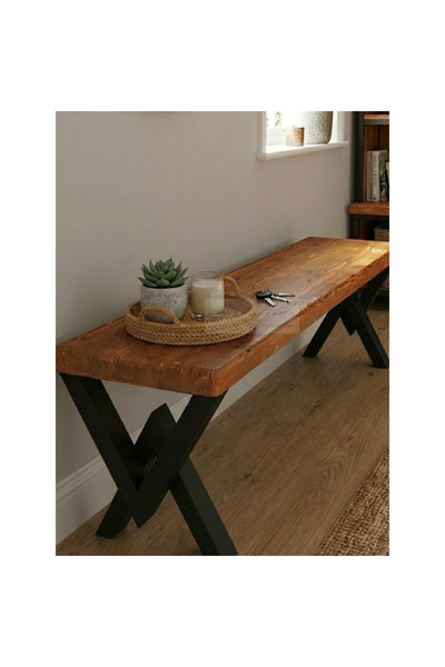 raweyn Hestia Masif Ahşap Mutfak Yemek Masası Bank Bench V Metal Ayak 80 cm