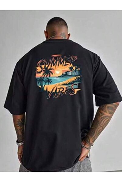 9JY Men's Vibes Tropical Sunset Cool Graphic Tee, Soft Breathable Short Sleev...