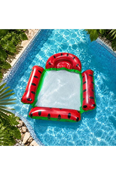 Toybox Inflatable Watermelon Fruit-Shaped Pool Float Hammock Lounger with 4 T...