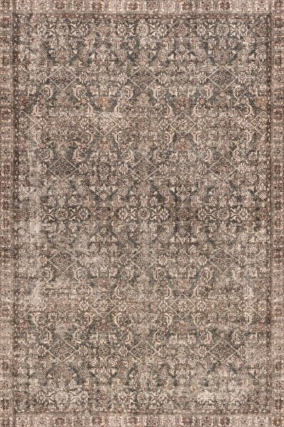 SARAZ HALI Vintage Vizon Bej Eskitme Anadolu Desenli Baskı Şönil Kilim Kaymaz...