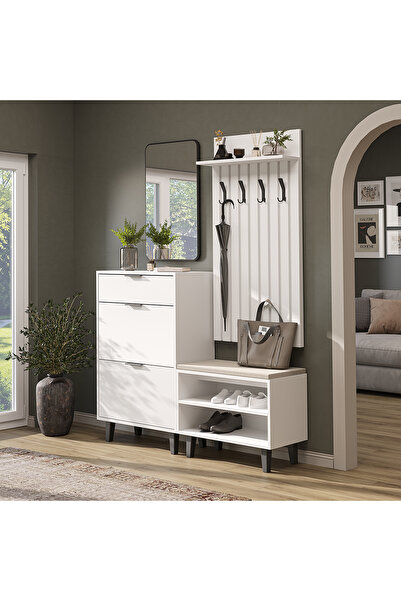 ROOMART Nord Vestiyer Takımı Lambri Askılıklı, Kapaksız Bench, Ayakkabılık, M...