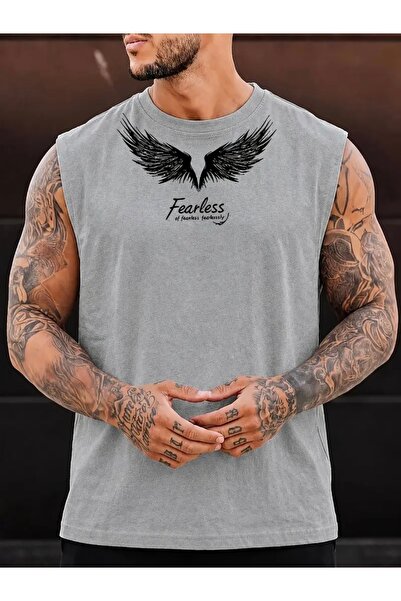 FUFLUNS Fearless Printed Men's Regular Fit Crew Neck Sports Sleeveless T-Shirt