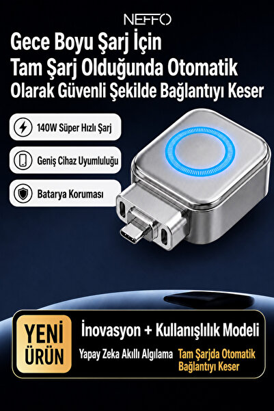 NEFFO Akıllı Şarj Kesici Type-C Adaptör | Şarj %100 Olunca Otomatik Keser | Pil Koruma Aparatı