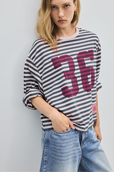 Stradivarius Çizgili baskılı uzun kollu t-shirt