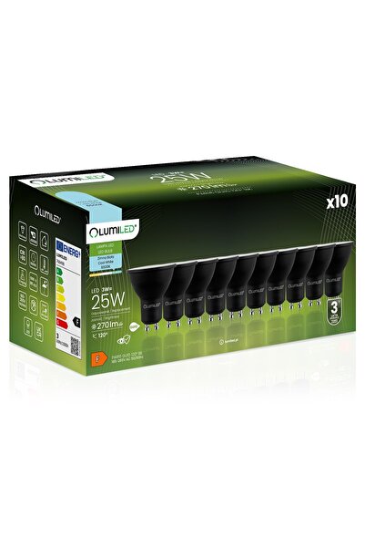 Lumiled 10x Bec LED GU10 Spot PAR16 3W = 25W 270lm 6500K Rece 120 °   Negru