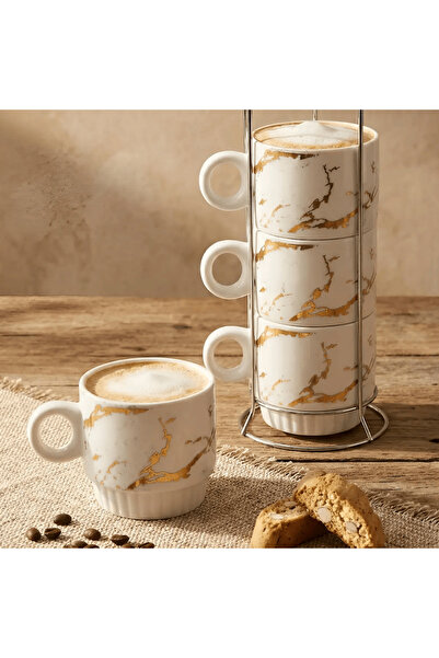 Generic Brand Set 4 cești din ceramică Veselo Marble Gold, design alb marmura...