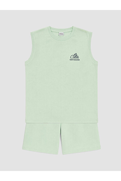 LC Waikiki Lcw Kids Green Printed Boys' Shorts Set