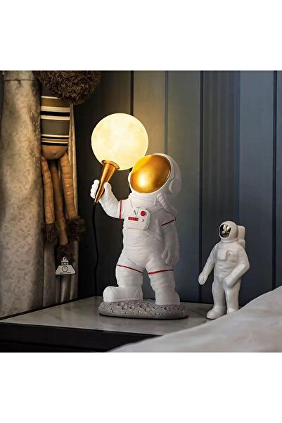 Generic Veioză LED Copii Astronaut cu Glob Lunar, Rășină, 43 cm