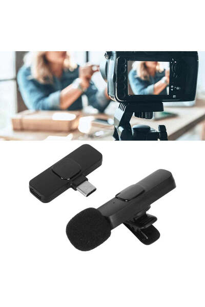 Generic Microfon Lavalieră Wireless USB Type-C, Autonomie 7h, Negru