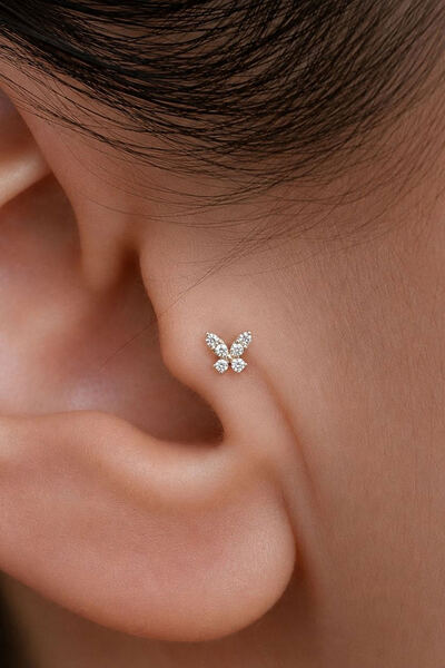 Bayar Gold 14 Ayar Altın Taşlı Kelebek Tragus Piercing
