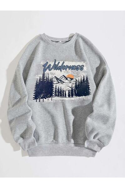 JENOLAN Gray Crew Neck Unisex Oversize Sweatshirt