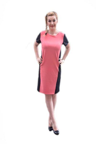 OEM Rochie casual de culoare neagra combinata cu roz, masura mare