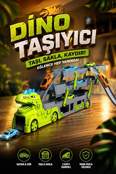 PAKİTO Dinozor Tasarımlı 3 Katlı 37 Araç Kapasiteli Mega Tır-Kamyon | Açılır-...