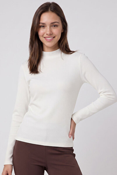 R&B Ribbed Top with Mock Neck and Long Sleeves