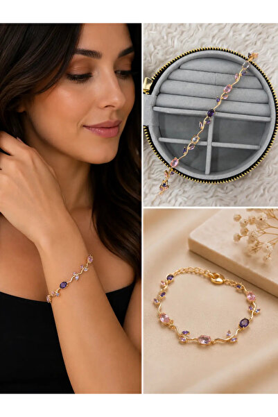 Bozhi Pastel Color Zircon Stone Elegant Women's Bracelet Sparkling Style Steel