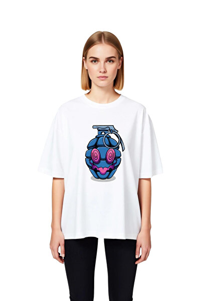 PayBuy Tricou supradimensionat pentru femei, cu imprimeu Smiling Grenade Spir...