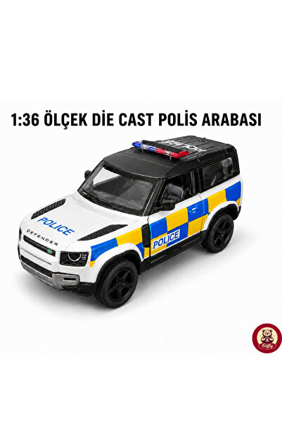 giffy Oyuncak Polis Arabası Defender Model Die Cast Model Araba Metal Gövde G...