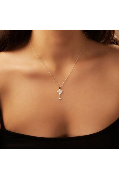 N!da Jewelry 925 Ayar Gümüş Martini Kokteyl Figürlü Kolye