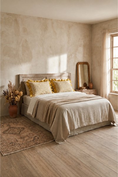 Attolya Pillowcase 2Pcs Ruffled 100% Quality Cotton Bedding Set with Convenient Hidden Zipper Bohemian Rural Vibe