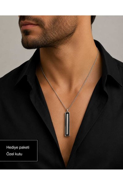HER ŞEY NOTA www.herseynota.com Minimal Black Bar Design Modern Men's Necklace