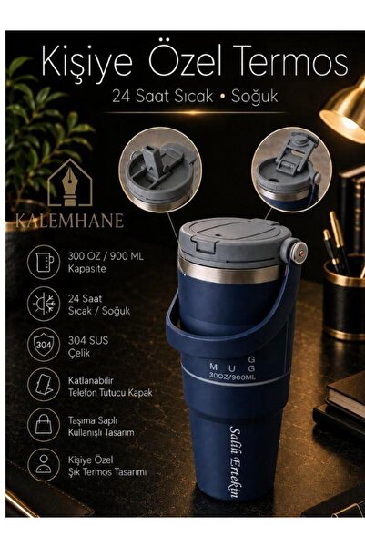 kalemhane Kişiye Özel Termos – 900 ML 24 Saate Kadar Sıcak ve Soğuk Tutma (LA...
