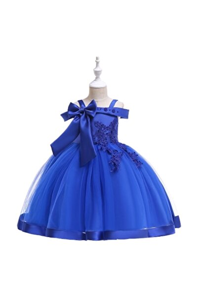 OEM Rochie elegantă bleumarin, decorată cu o fundă, dantelă și perle, pentru ...