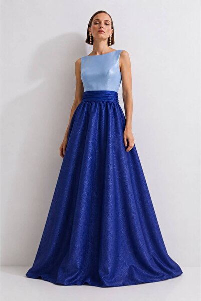 ROLLINDA STUDIO Color-Block Detaylı Kolsuz Maxi Tafta Şık Elbise