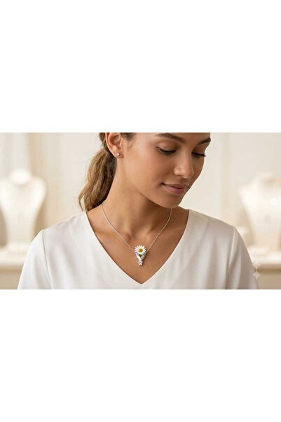 Papatya Silver 925 Ayar Gümüş Özel Tasarım Hediyelik Buket Kadın Kolye.rose.gold.rodaj Renk Seçeneği