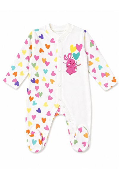 morshey Baby Girl Rabbit Printed Jumpsuit with Booties 100% Cotton Long Sleev...