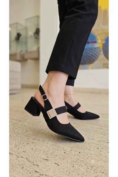 FİNTAS Ayağınıza Gelen Moda Women's Classic Shoes with Side Stones, Satin Material