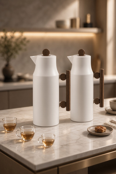 ZALA Twin Thermos Set 1L+1L Wooden Handle Vacuum Flask | Hot & Cold Tea and C...