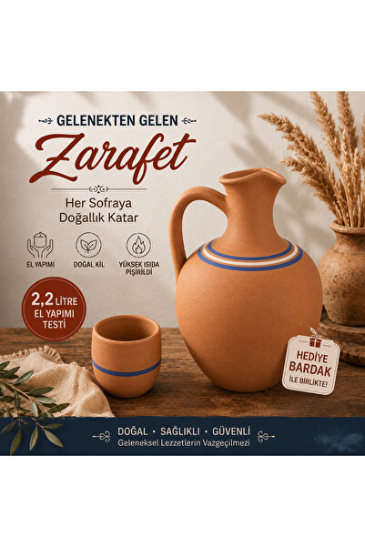 Universal Doğal El Yapımı Toprak Avanos Su Testisi (Bardak Hediyeli - 2.2 LT)