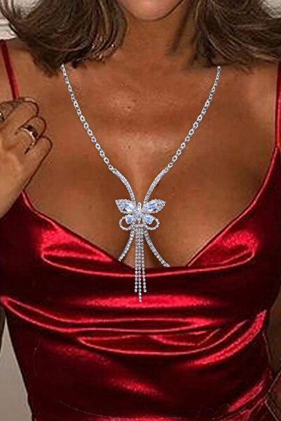 VeeShop Lant pentru corp elegant, semicercuri si fluture cu cristale mari - A...