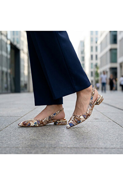 Letafia Venezia Shawl Patterned Genuine Leather Short Thick Heeled Shoes
