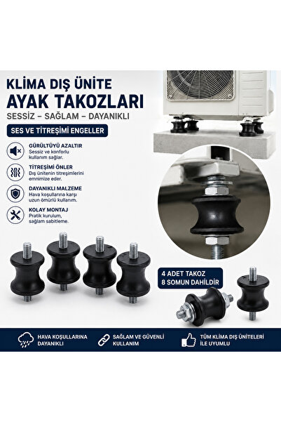 Baytech Klima Dış Ünite Ayak Takozu 4 Adet Titreşim ve Ses Önleyici Kauçuk Ta...